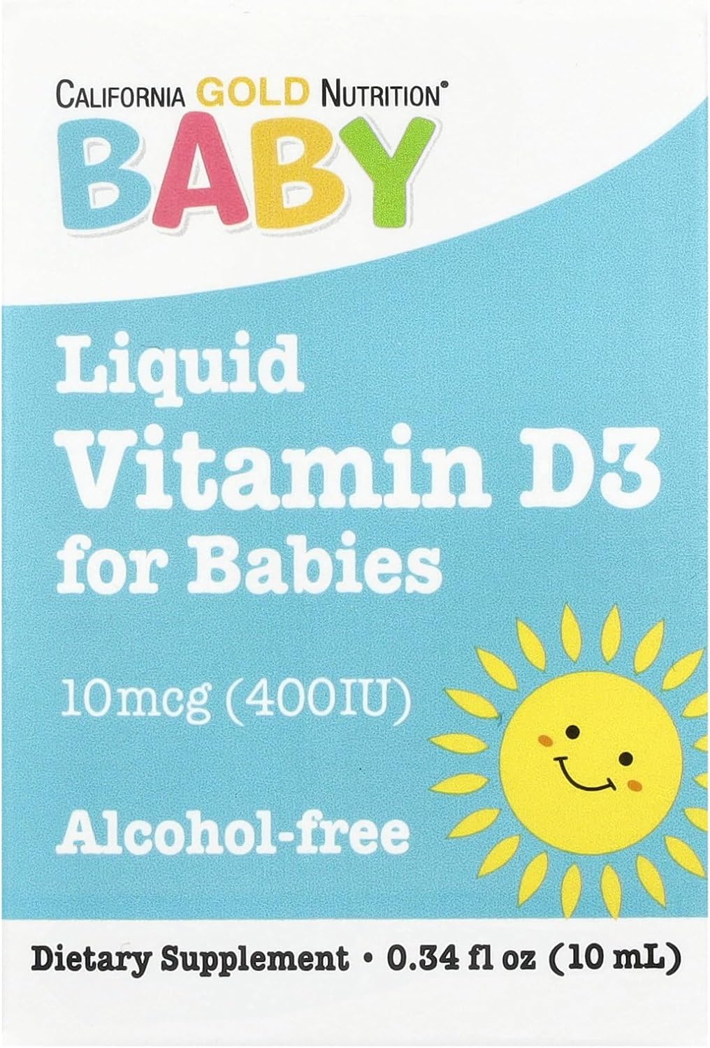 California Gold Nutrition Baby Vitamin D3 Liquid Supplement for Babies - 10 mcg (400 IU) - 10 ml - görsel 1