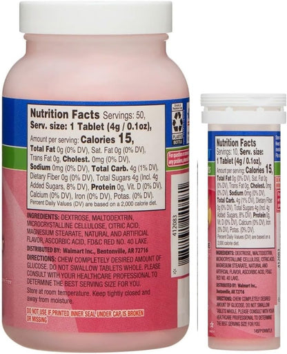 ReliOn Glucose, 50 Tablets with On-The-Go Tube, 10 Tablets (Fruit Punch)