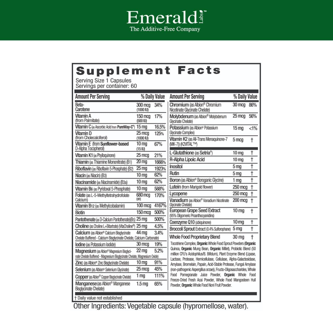 EMERALD LABS Women's 45+ 1-Daily Multivitamin - Bone, Heart & Brain Health Support* - Gluten-Free & Vegetarian - 60 Capsules - görsel 2