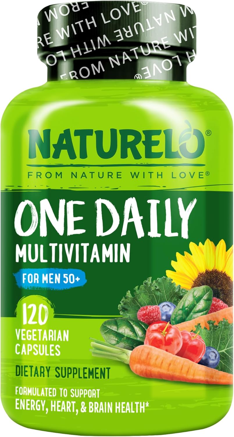 NATURELO Men's Multivitamin for Men 50+ - One Daily Multivitamin with Vitamins, Minerals & Organic Whole Foods, Boosts Energy & Health, Non-GM, 120 Vegetarian Capsules - görsel 1
