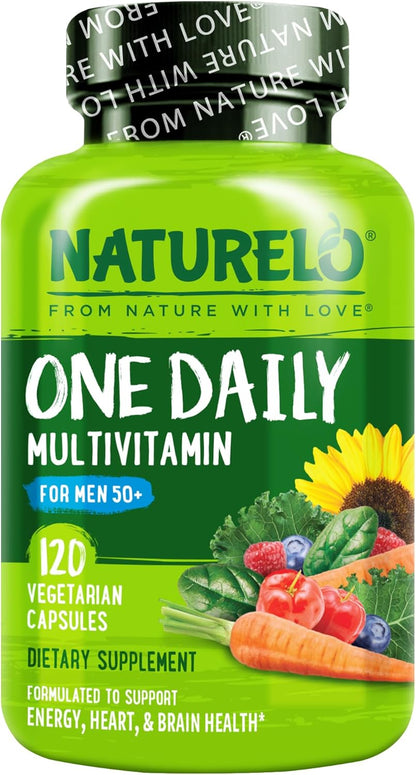 NATURELO Men's Multivitamin for Men 50+ - One Daily Multivitamin with Vitamins, Minerals & Organic Whole Foods, Boosts Energy & Health, Non-GM, 120 Vegetarian Capsules
