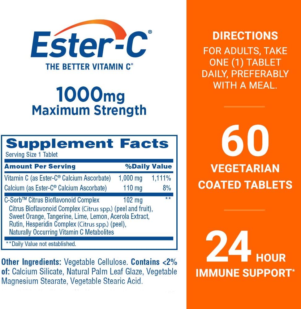 Ester-C Vitamin C, 1,000 mg, 60 Coated Tablets - görsel 2