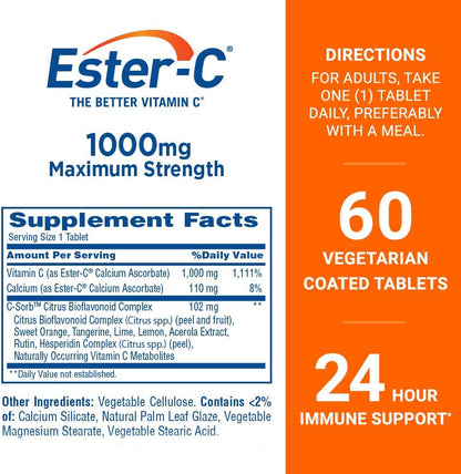 Ester-C Vitamin C, 1,000 mg, 60 Coated Tablets