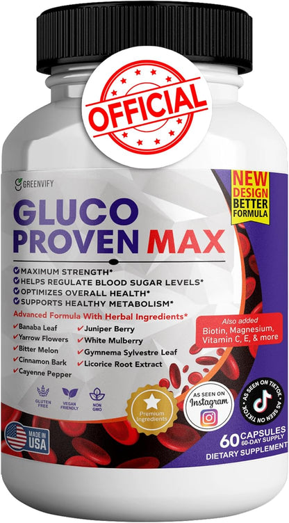 Gluco Proven Max, Daily Wellness Support Food Supplement with Vitamins and Minerals, 60 Capsules
