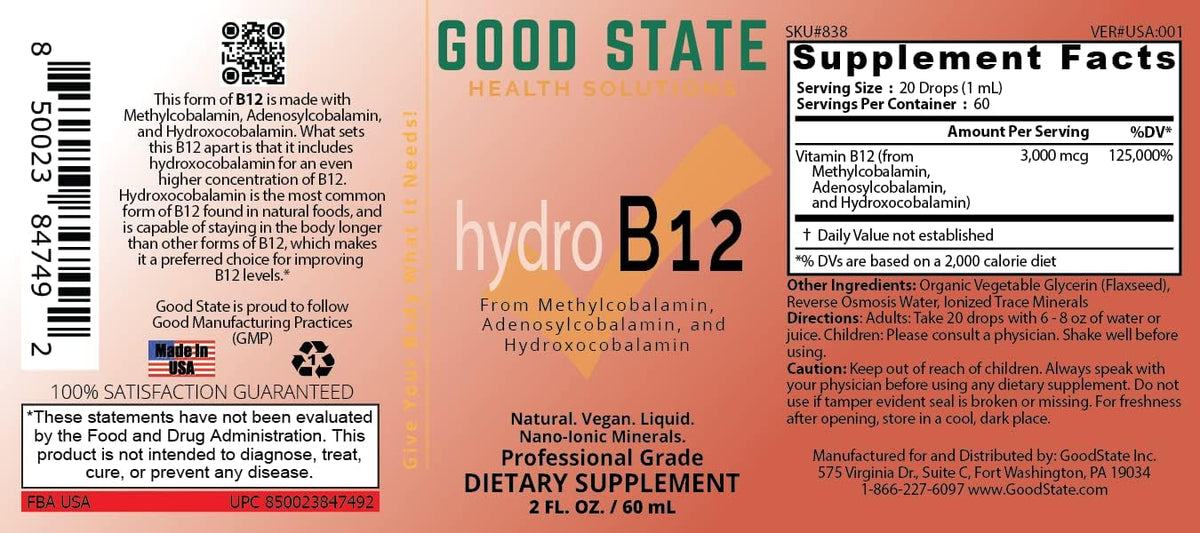 Good State Liquid Hydro B12 - 3000 mcg per mL, 60 mL, 60 Servings - görsel 4