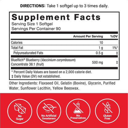 Force Factor Blueberry Concentrate Antioxidants Food Supplement, 90 Soft gel capsules
