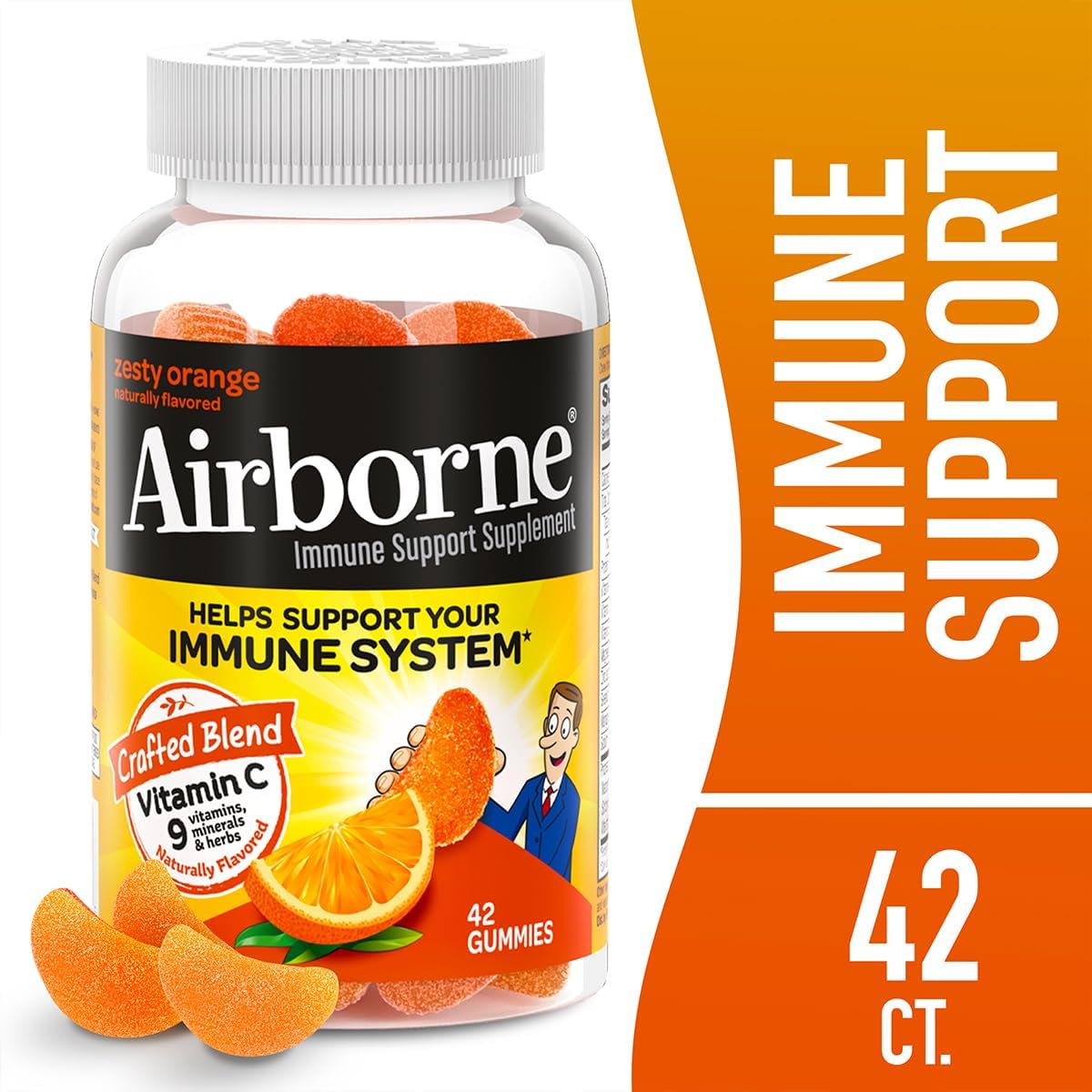 Airborne 750mg Vitamin C Gummies for Adults, Immune Support Supplement with Vitamins C & E, Zesty Orange Flavour (2 Pack) - görsel 9