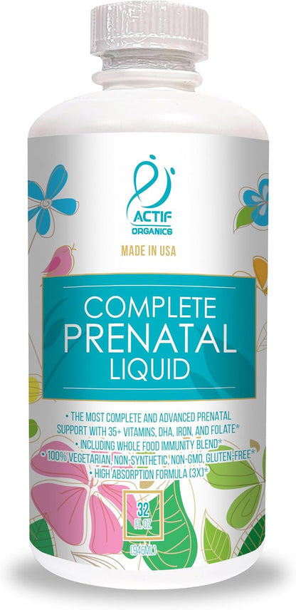 ACTIF Organic Complete Antenatal Liquid with 35+ Vitamins and Organic Herbs, with DHA and Choline, Non-GM, Made in the USA, 946ml