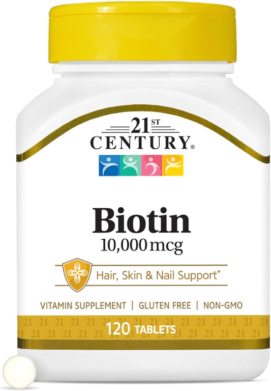 21st Century Biotin Tablets, 10,000 mcg, Unflavoured, 120 Tablets