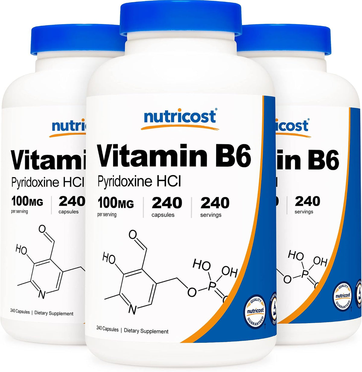 Nutricost Vitamin B6 (Pyridoxine HCl) 100mg, 240 Capsules (3 Bottles) - görsel 1