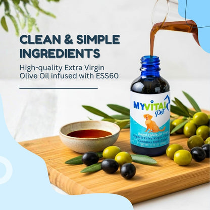 MyVitalC ESS60 Organic Extra Virgin Olive Oil with Bacon Flavour for Dogs (60 ml)
