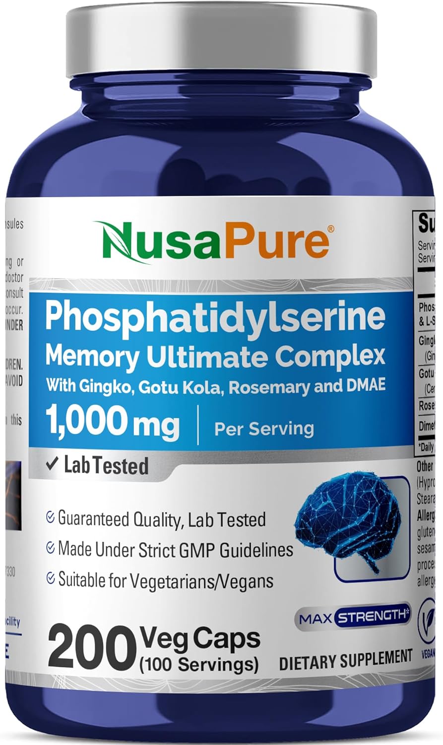 NusaPure Phosphatidylserine Memory Ultimate Complex 1000mg – 200 Vegan Capsules - görsel 1