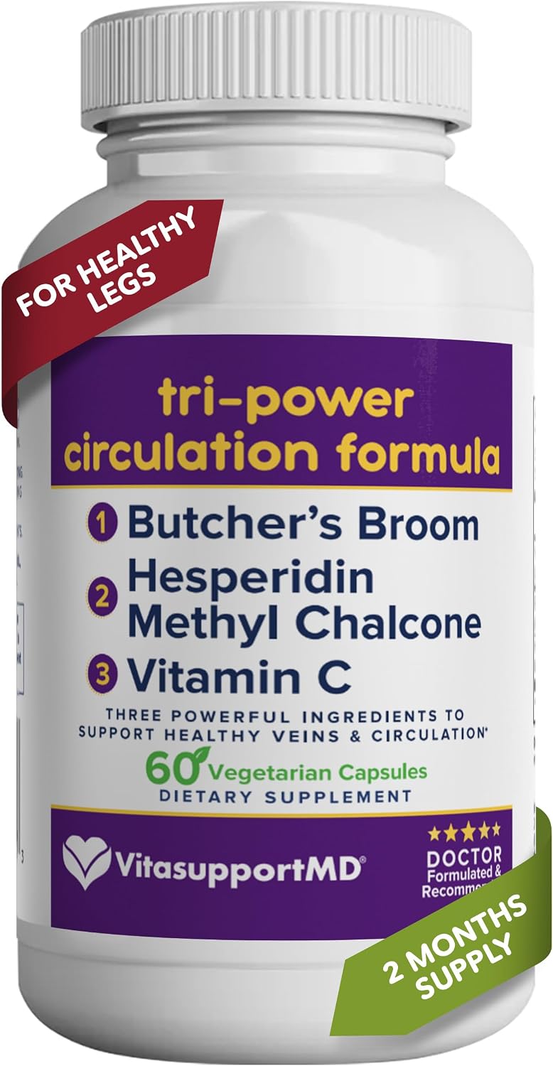 VITASUPPORTMD Tri-Power Circulation Formula - Circulation Supplement with Butcher's Broom, Hesperidin, and Vitamin C, 60 Capsules - görsel 1