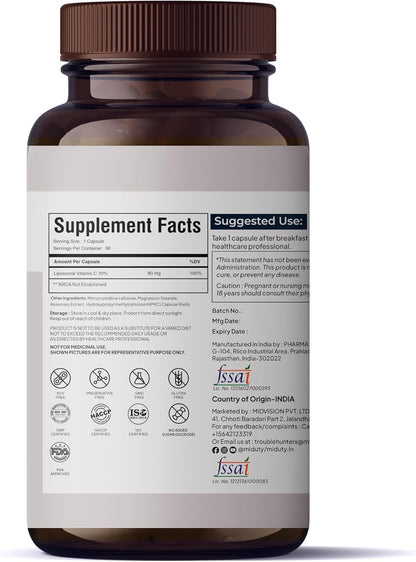 Miduty Liposomal Vitamin C - Gluten-free - Non-GM - 90 Capsules