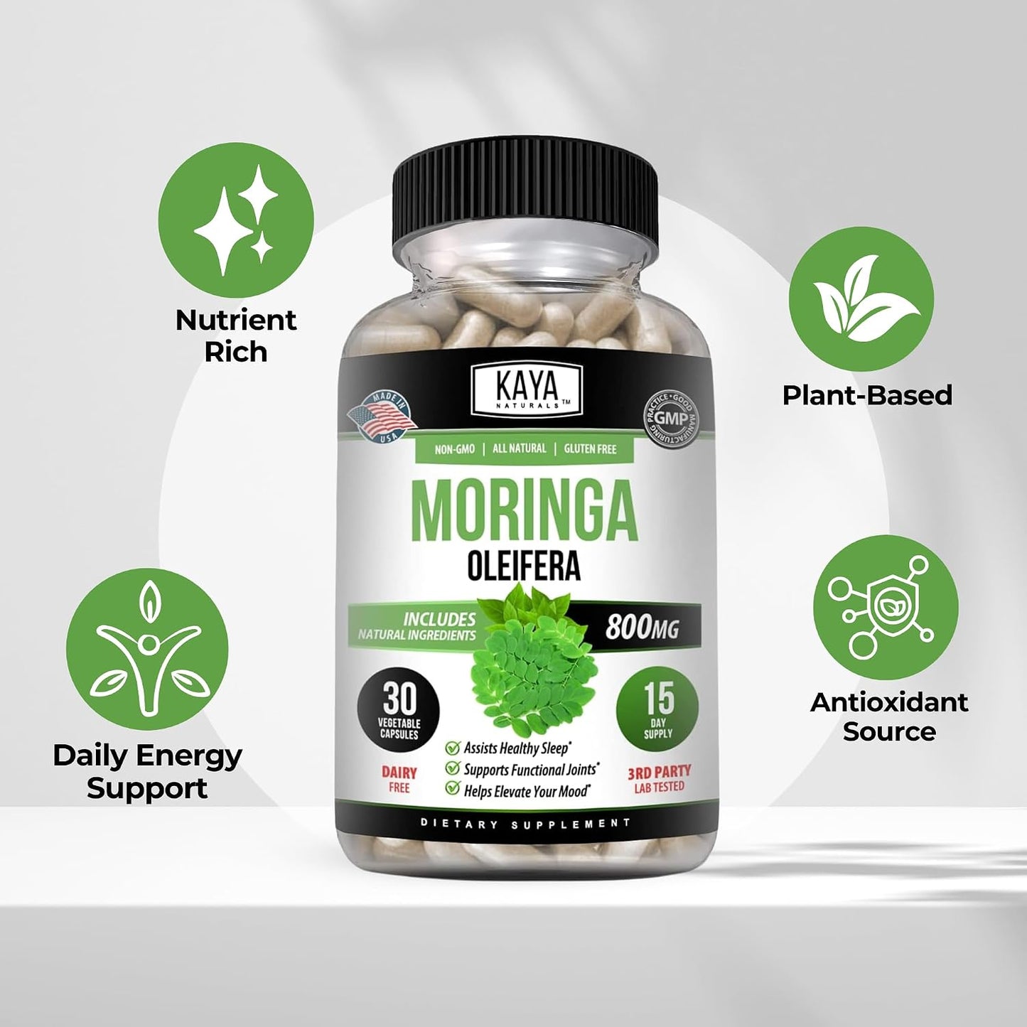 Kaya Naturals Moringa Leaf Extract - Complete Greens Superfood Supplement - 30 Veggie Capsules - görsel 4