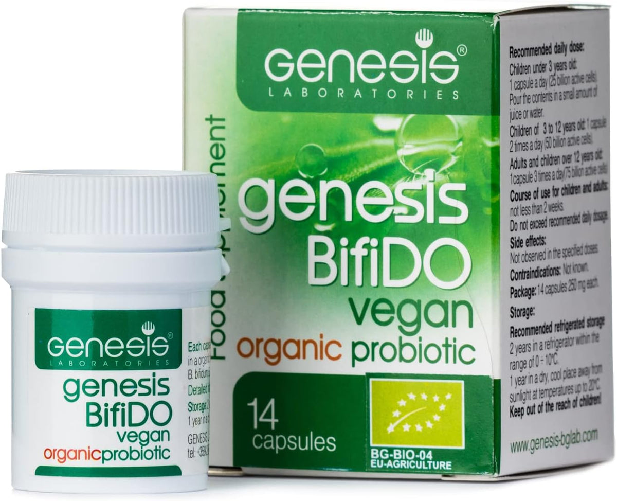 Genesis Bifido Bio Vegan Probiotic - Lactobacillus & Bifidobacterium, 250 mg, 14 Capsules - görsel 1