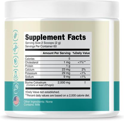 OXNUTRITION Colostrum Powder - Grass-Fed Bovine Colostrum for Gut Health, Immune Support & Muscle Recovery, Unflavoured, 60 Servings