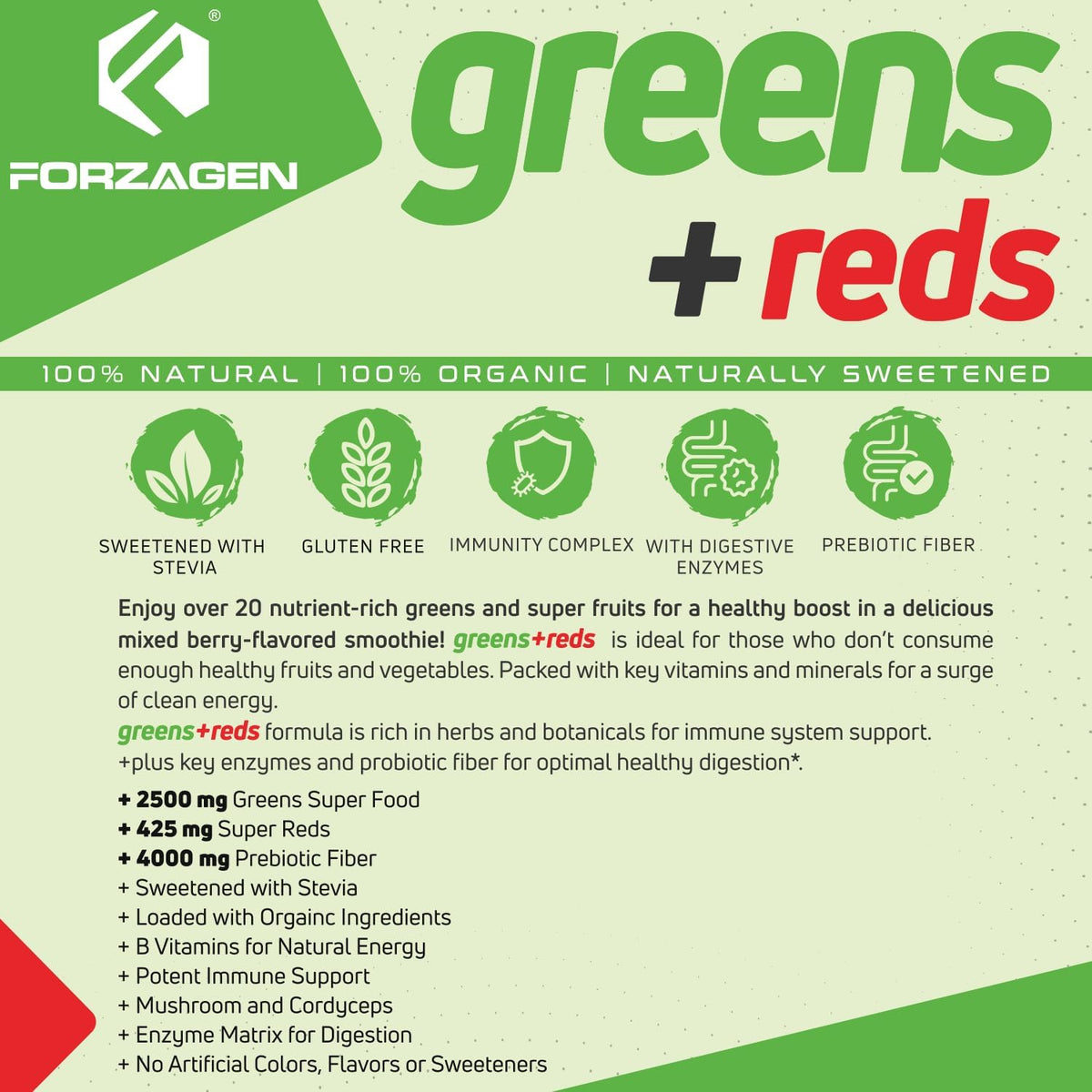 Forzagen Vegan Greens & Reds Superfood Powder - Organic Super Greens Powder, Premium Vegetable Powder Supplement, 35 Servings – Image 4