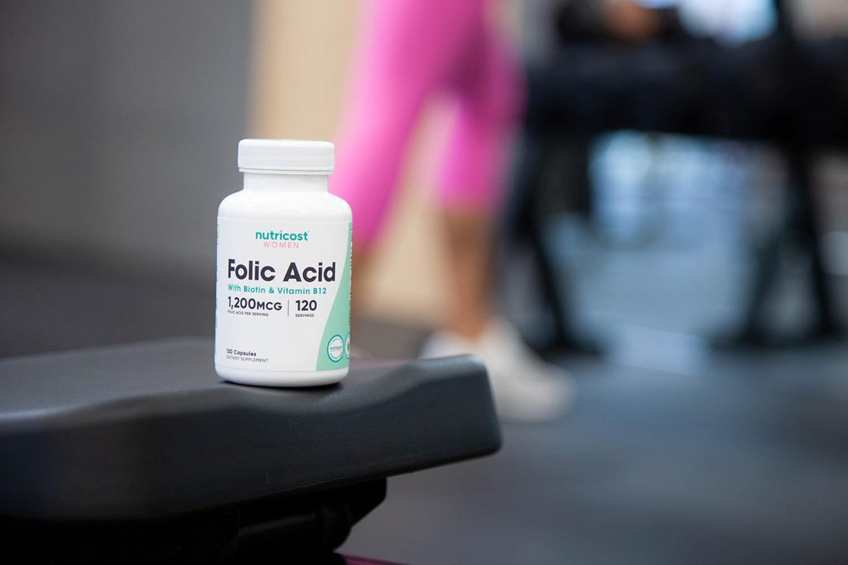 Nutricost Folic Acid (Vitamin B9) 1200 mcg with B12 and Biotin - 120 Vegetarian Capsules - Non-GMO & Gluten-free - görsel 6