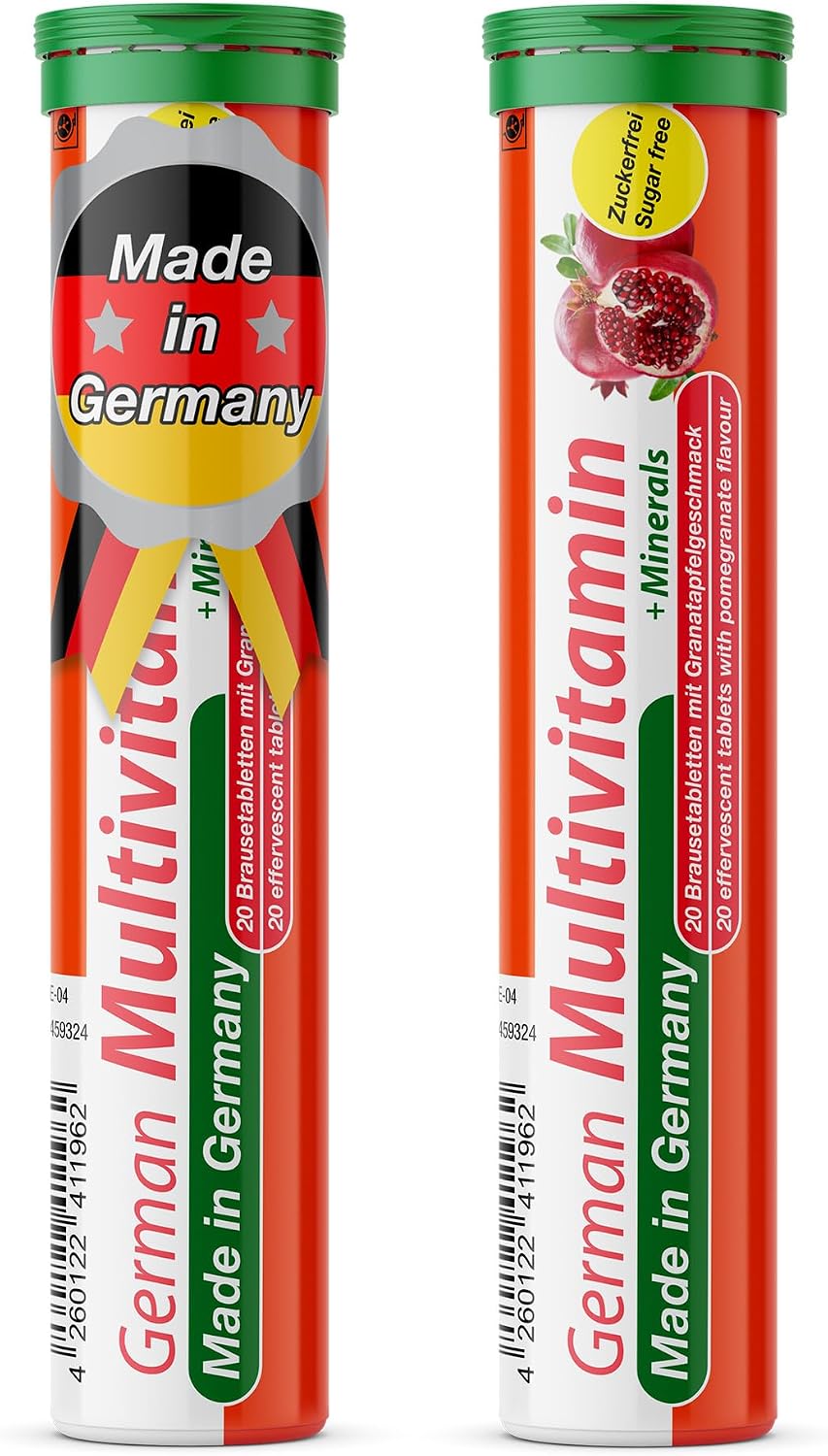 T&D German Multivitamin + Minerals 10 Vitamins 2 Minerals - 40 Vegan Effervescent Tablets - Pomegranate Flavour - Made in Germany - görsel 1