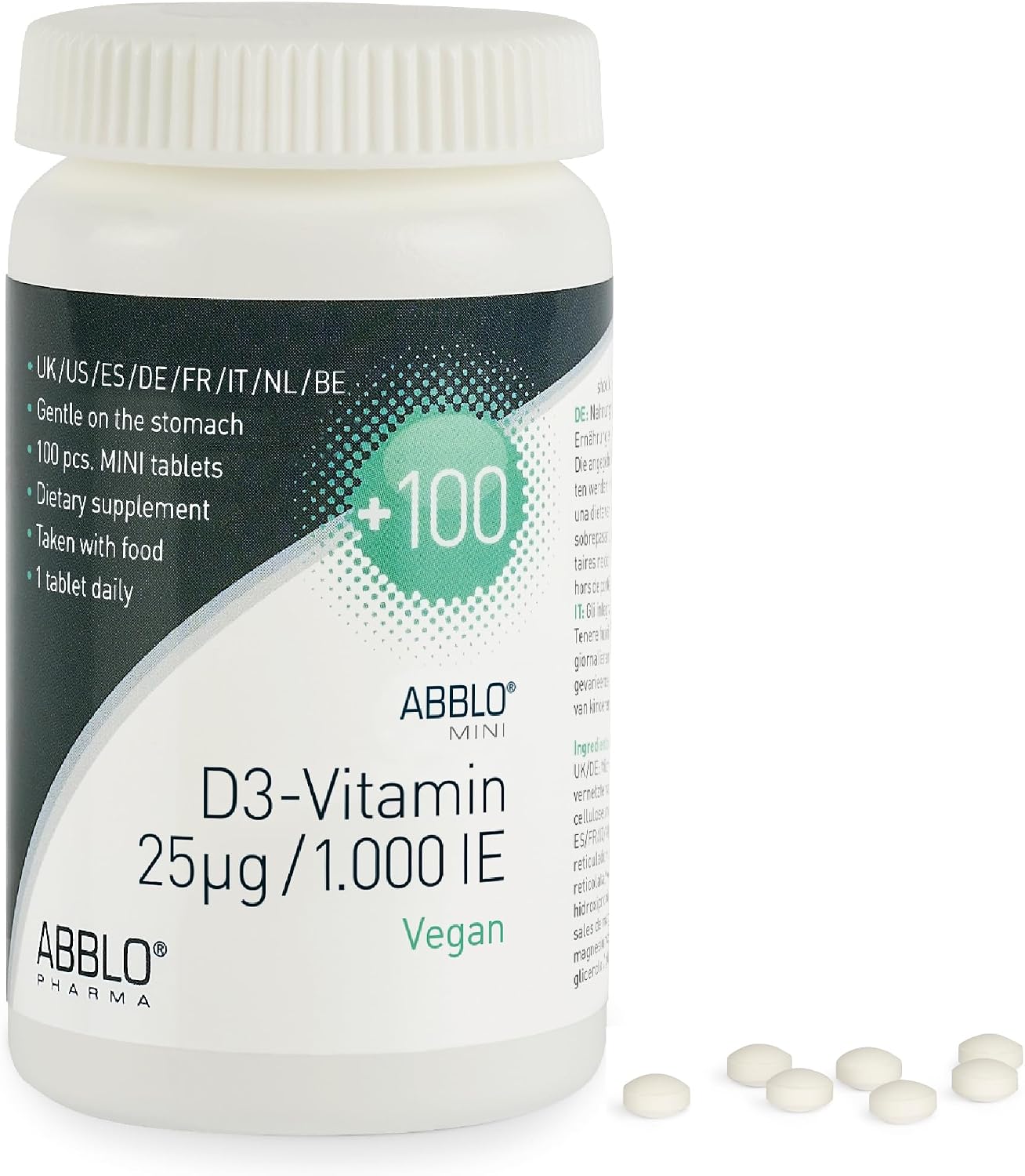 ABBLO Vegan Vitamin D3 1000 IU (25 µg) – 100 Tablets for Immune Support - görsel 1