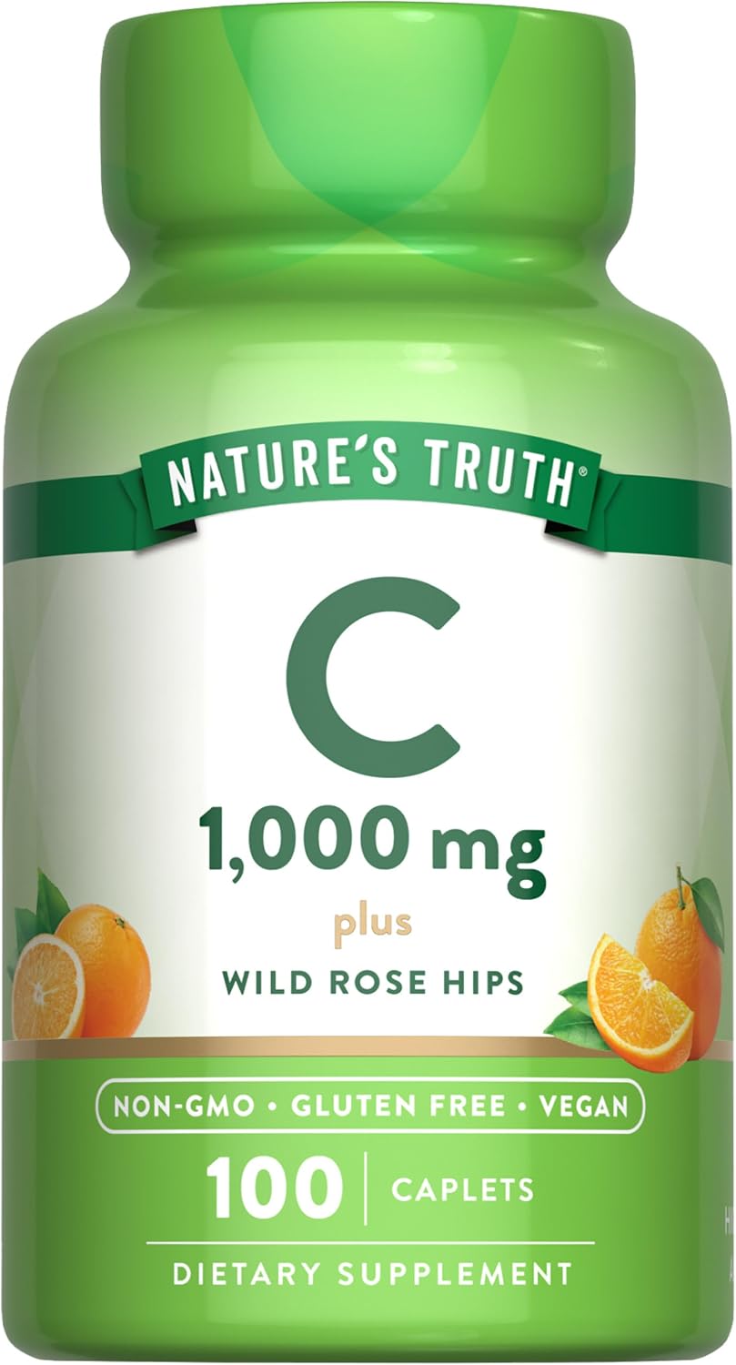 Nature's Truth Vitamin C 1000 mg with Rose Hips, 110 Caplets - Vegan, Non-GMO, Gluten-Free - görsel 1