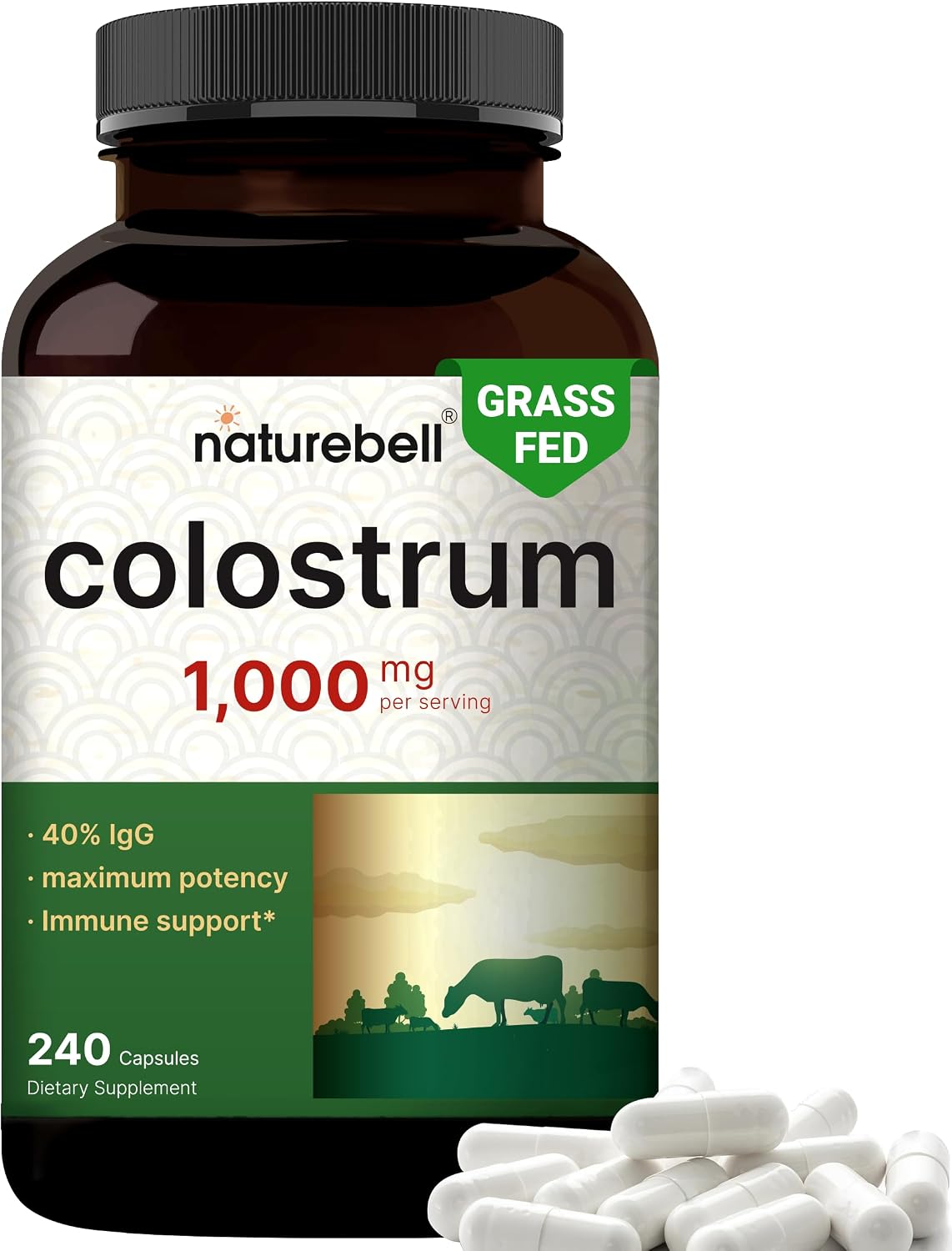 NatureBell Bovine Colostrum Supplement – 1,000mg per Serving, 240 Capsules - görsel 1