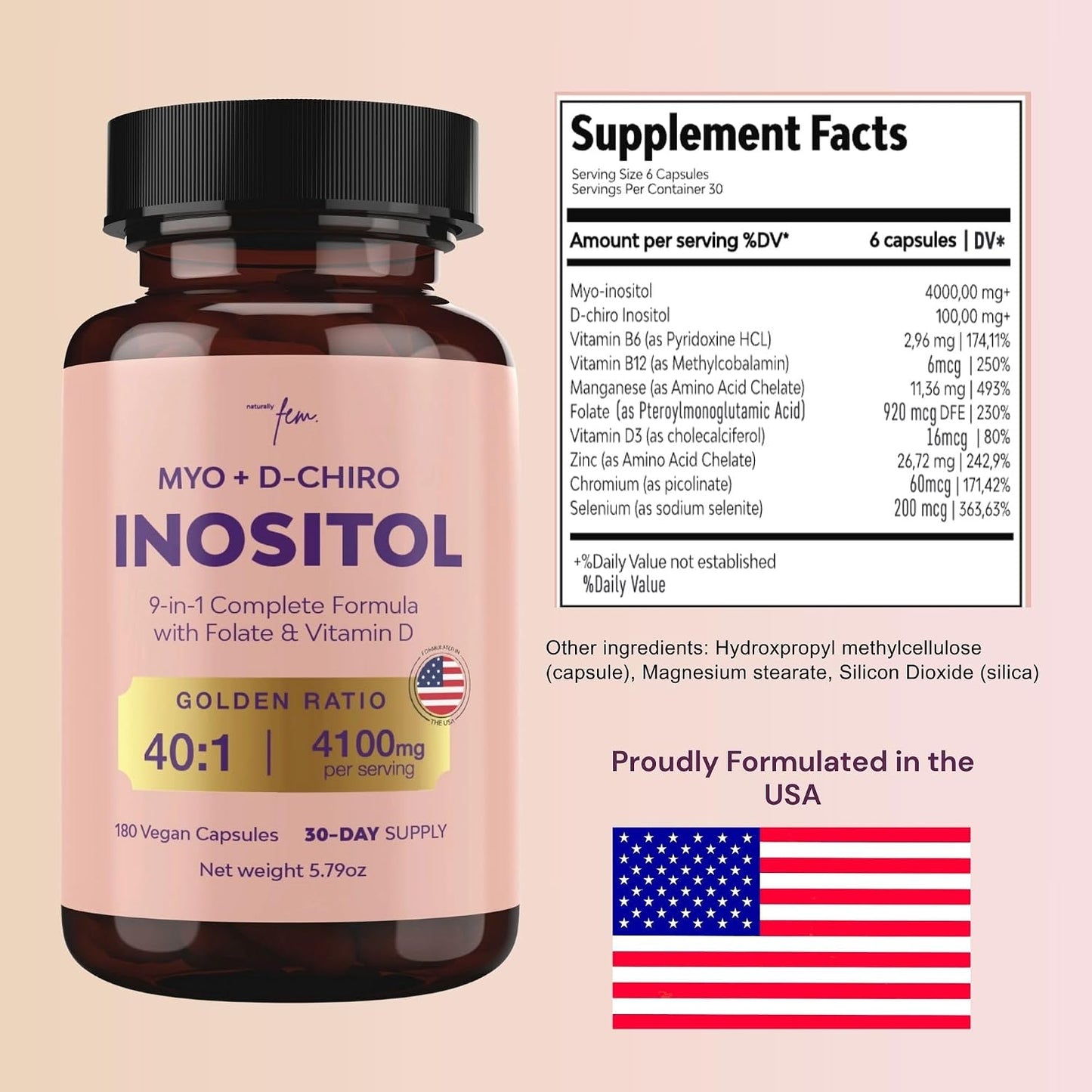 QSTA Myo-Inositol & D-Chiro Inositol Supplement for Women 4100mg (40:1 Ratio) – 9-in-1 Daily Wellness Support with Folate, Vitamin B6, B12, D3, Zinc & Chromium - görsel 5