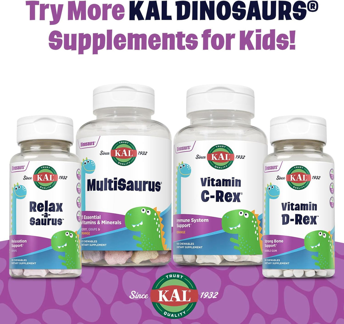 KAL MultiSaurus Kids Chewable Multivitamin - 90 Dinosaur-Shaped Tablets - görsel 6