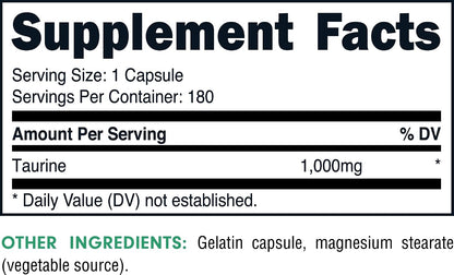 Bucked Up Taurine 1000 mg, 180 Capsules
