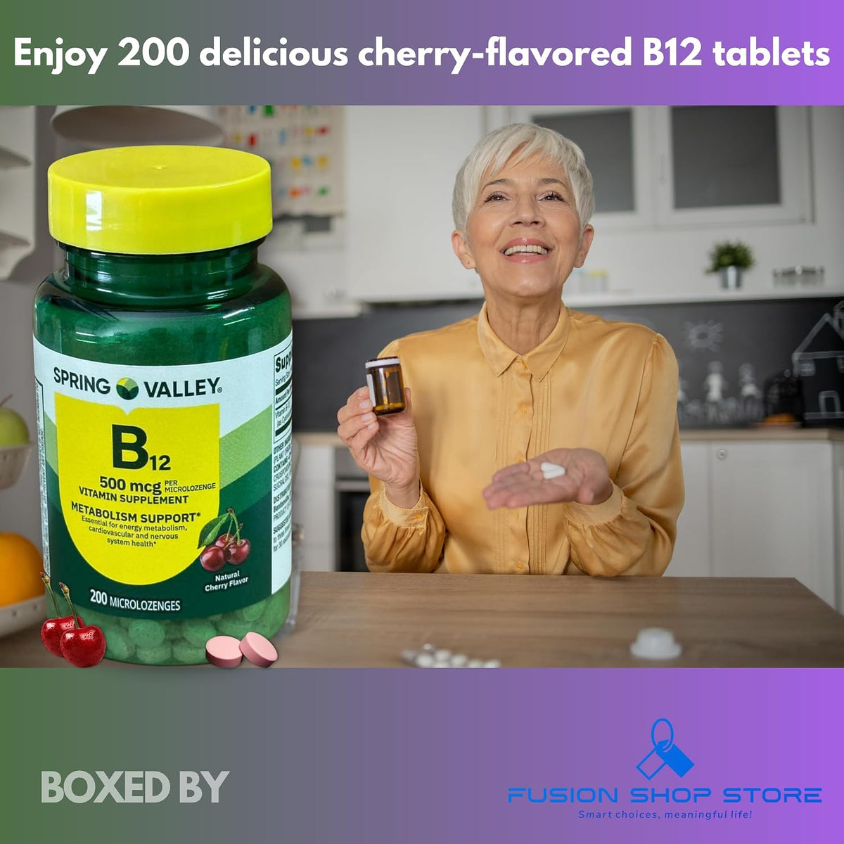 B12 500 mcg Sublingual Cherry Flavour - 200 Lozenges - görsel 3