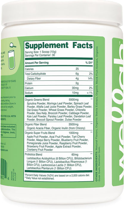 Wellah Leaf, Laugh, Love Super Greens Powder (Unflavoured) - 30 Servings