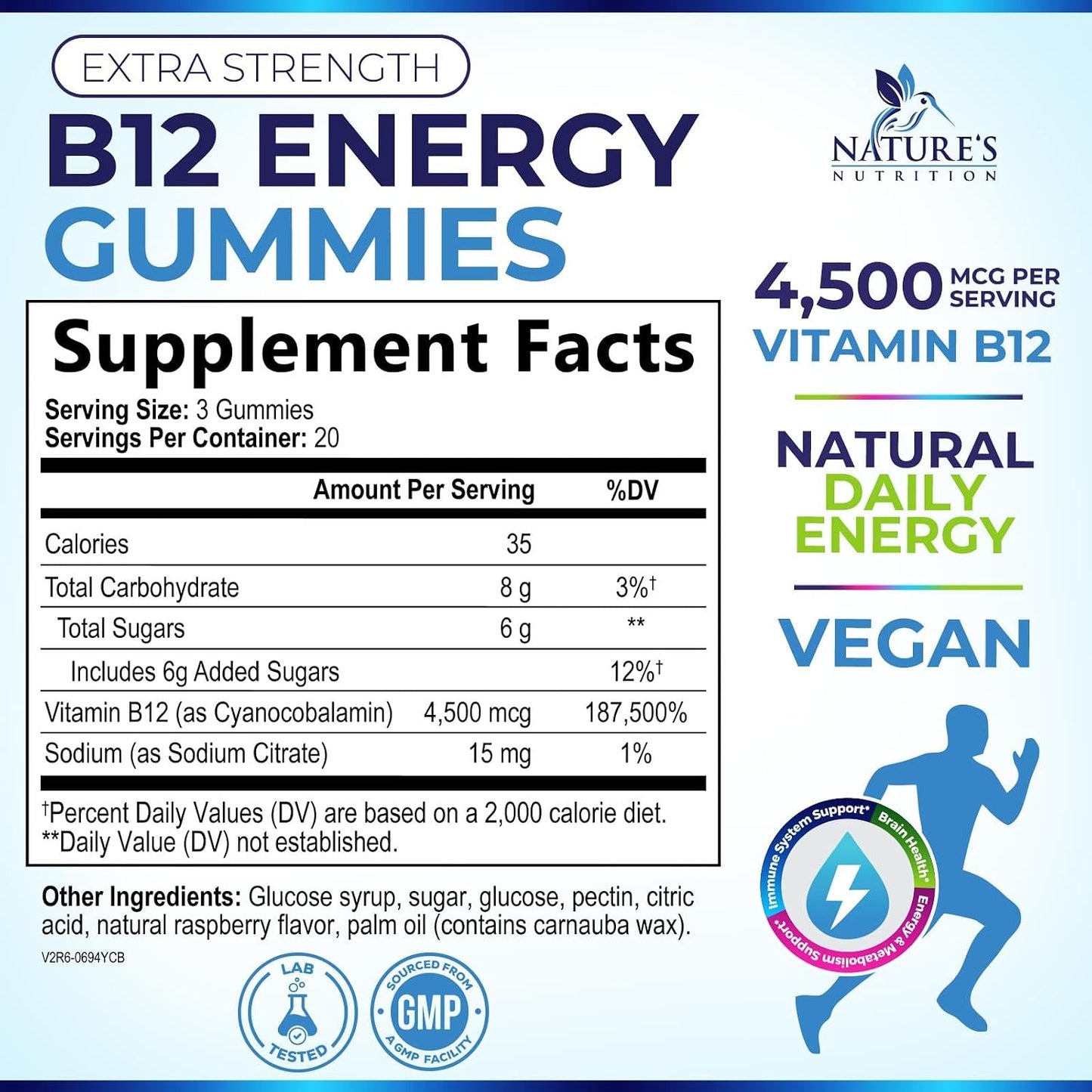 B12 Energy Gummies - 4500 mcg Vitamin B12 Per Serving - Extra Strength Chewable B12 Supplement - Natural Berry Flavoured - 60 Gummies - görsel 2