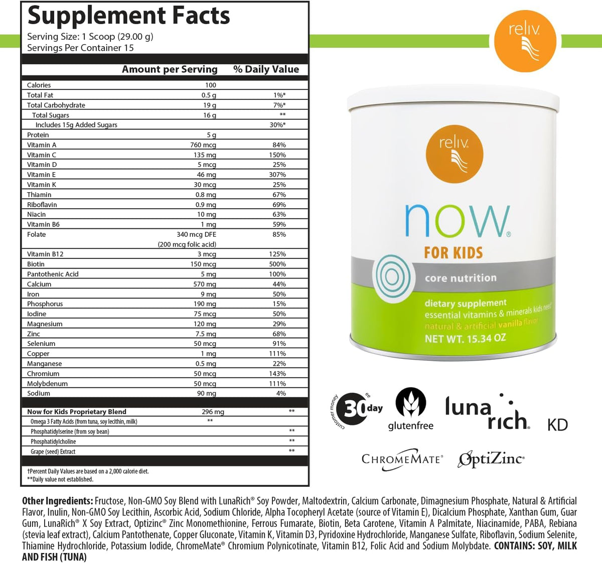 RELIV Now for Kids Vanilla - Nutritional Shake with Essential Vitamins, Minerals, Carbohydrates & Protein for Sustained Energy, 15 Servings - görsel 2