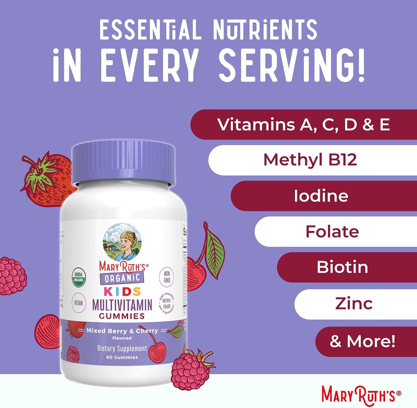 MaryRuth's Children's Multivitamin Gummies - 1 Month Supply (60 Count) - Ages 4+ - Vegan - görsel 8