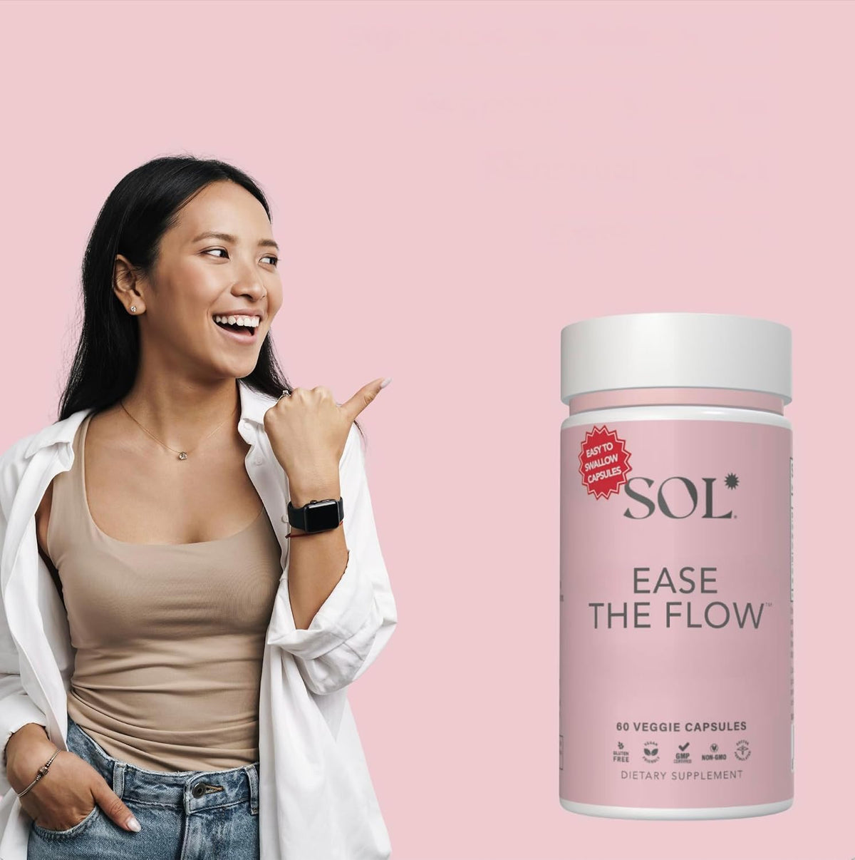 Ease the Flow - PMS Support, Period Relief, PMDD Supplements, Eases Bloating & Mood Swings, Vitamins B6 & Inositol, 60 Easy-to-Swallow Capsules - görsel 5