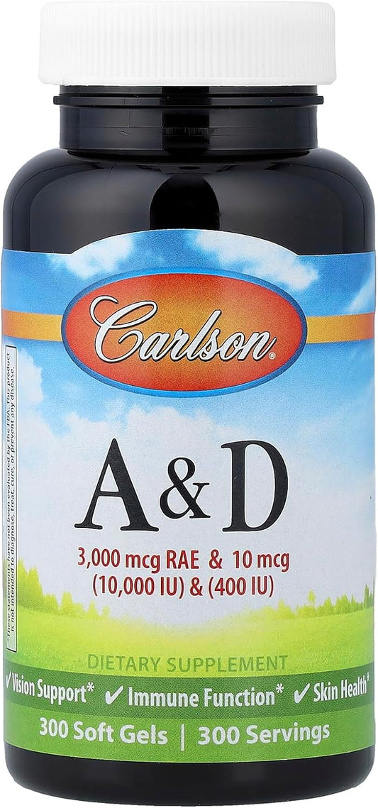 Carlson Labs Vitamin A and D, 10,000/400 IU, 300 Softgels