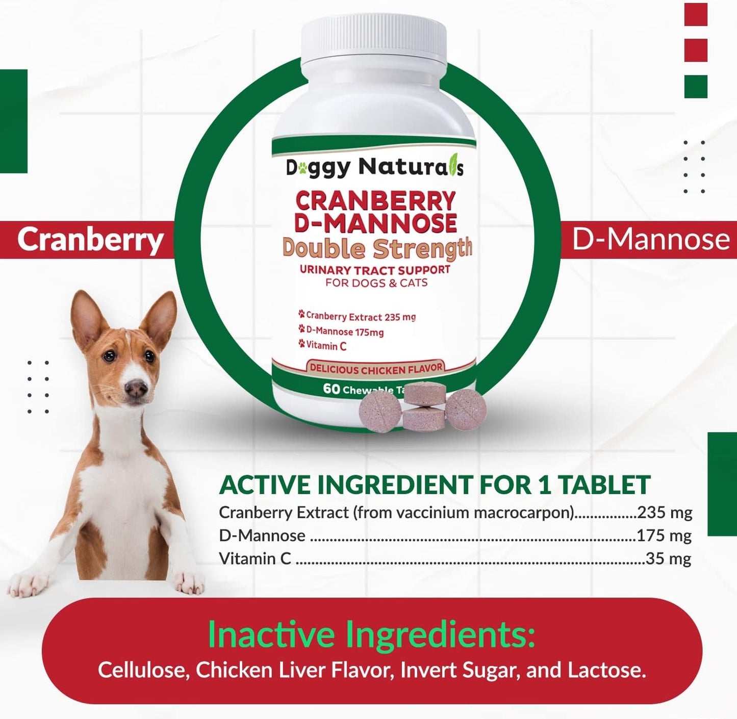 Cranberry D-Mannose for Dogs and Cats – Double Strength Chewable Tablets, 60 Count - görsel 2