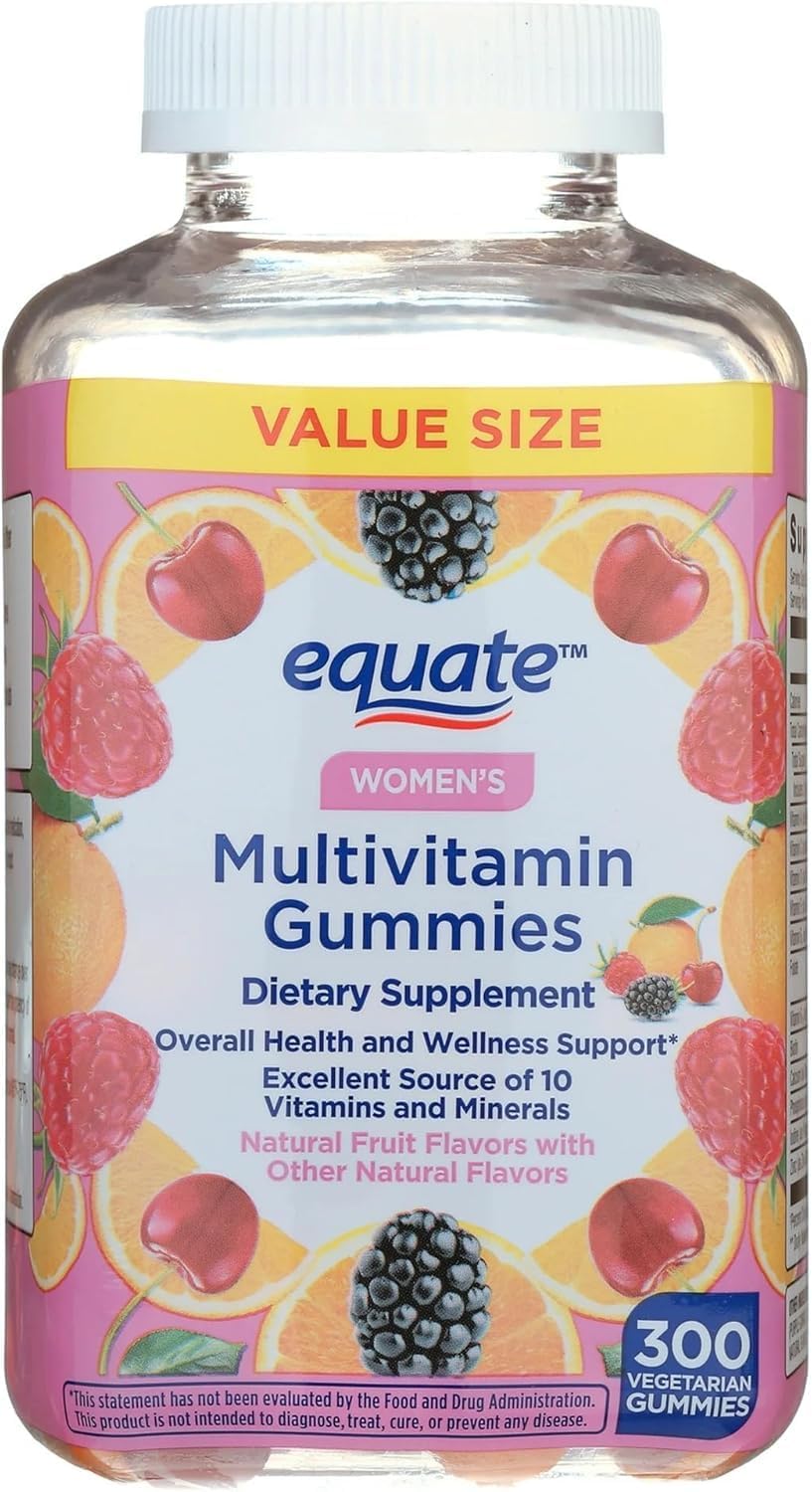 Equate Women's Multivitamin Gummies, 300 Vegetarian Chewable Gummies + Sticker - görsel 1