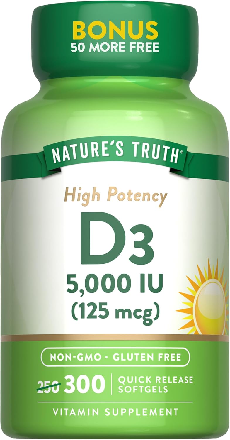 Nature's Truth Vitamin D3 5000 IU (125 mcg) - 300 Softgels - High Potency Vitamin D Supplement - görsel 1