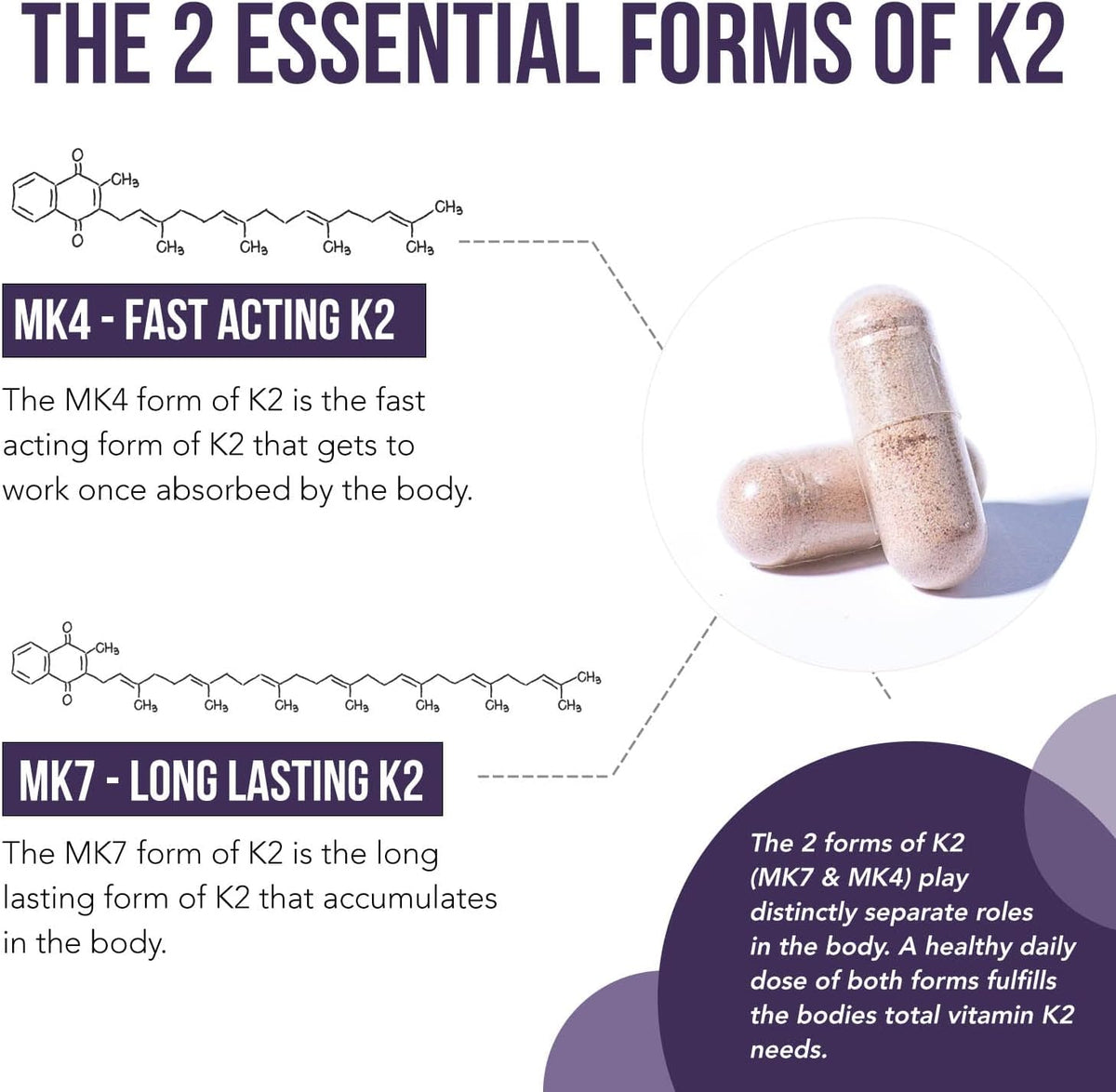 Total K2® | Vitamin K2 as MK7 & MK4 | Plus K1 & Vitamin D3 Cofactor - 620 mcg K2 per Serving - All-Trans MK7 from MenaQ7® - Full-Spectrum Vitamin K - Vegan, Organic Certified (60 Capsules) - görsel 3