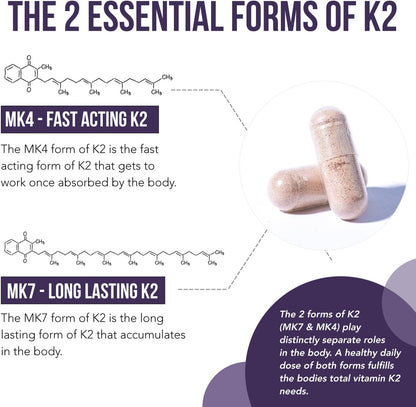 Total K2® | Vitamin K2 as MK7 & MK4 | Plus K1 & Vitamin D3 Cofactor - 620 mcg K2 per Serving - All-Trans MK7 from MenaQ7® - Full-Spectrum Vitamin K - Vegan, Organic Certified (60 Capsules)