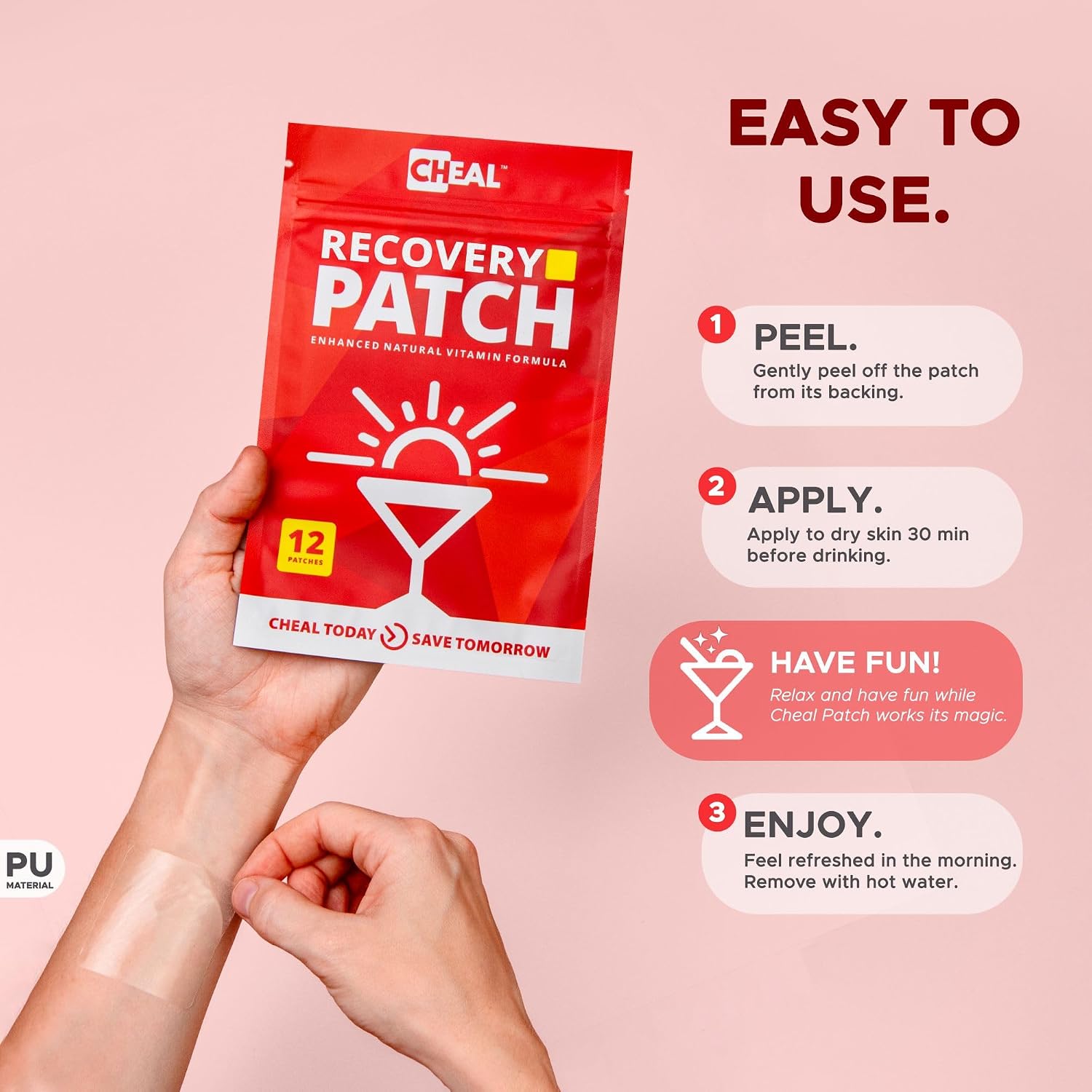 CHEAL Party Recovery Patches - 12 Pack - B Complex Formula for Better Mornings - 100% Natural, Transparent & Waterproof - görsel 2