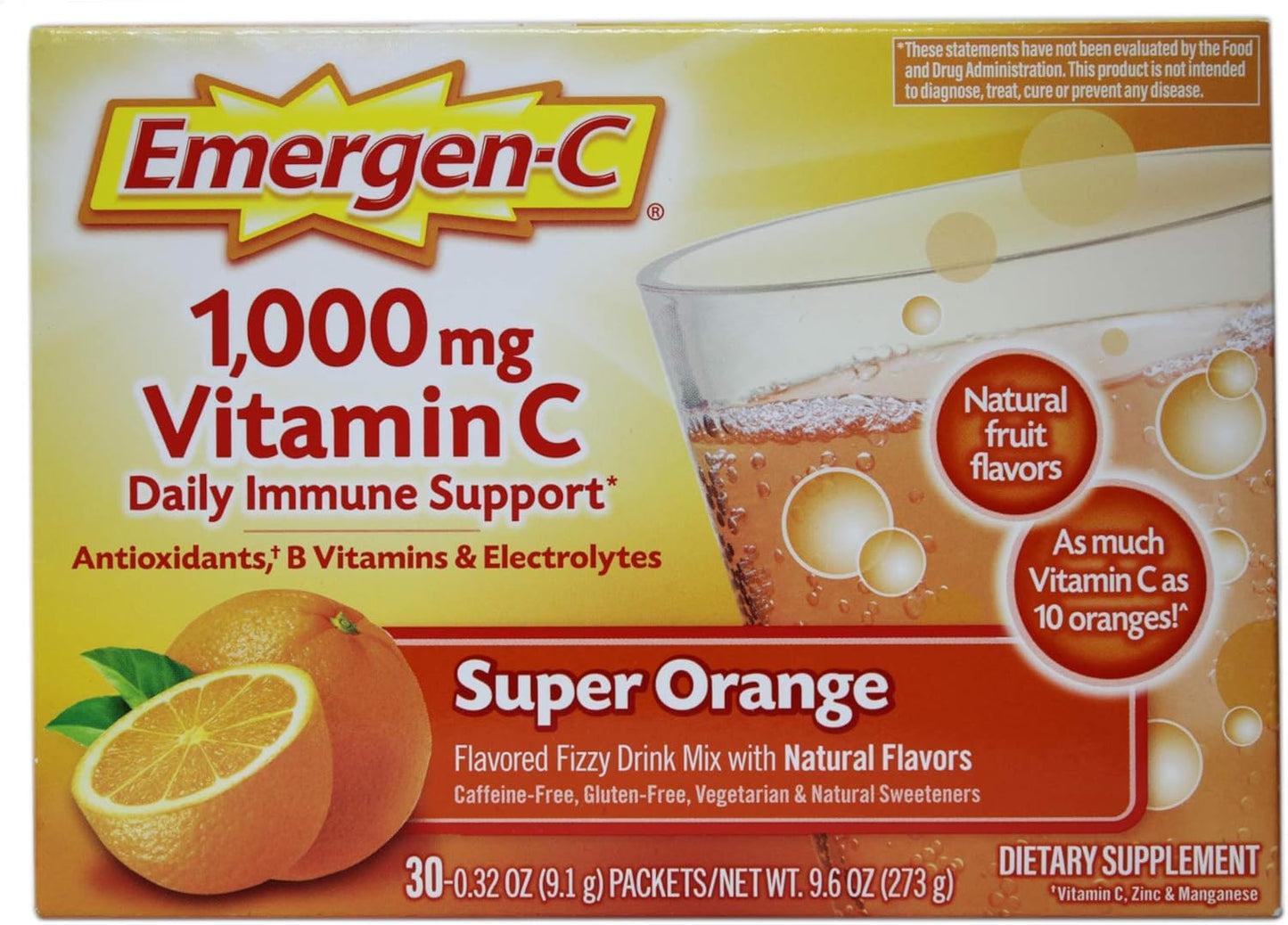 Emergen-C Vitamin C Fizzy Drink Mix, Super Orange, 120 Packets (4-Pack) - görsel 2