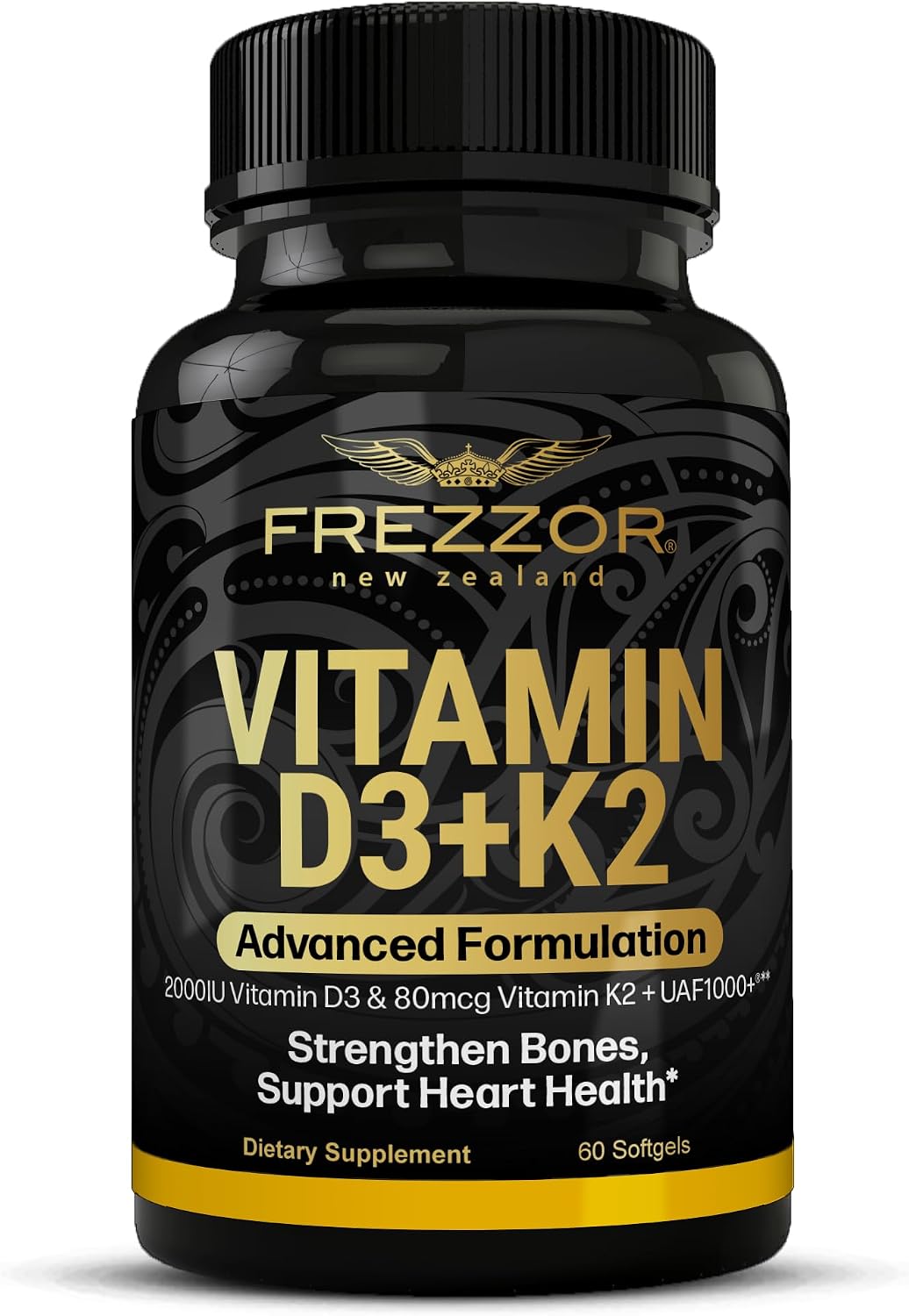 FREZZOR Vitamin D3 and K2 Capsules – High Potency D3 2000 IU + K2 (MK-7) 80 mcg for Bone and Heart Health, 60 Softgels - görsel 1