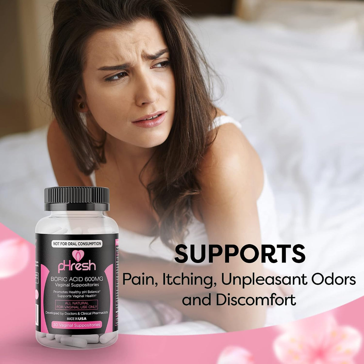 pHresh Boric Acid Suppositories for Women - Natural Vaginal Health Support - görsel 8