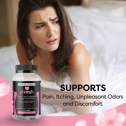 pHresh Boric Acid Suppositories for Women - Natural Vaginal Health Support