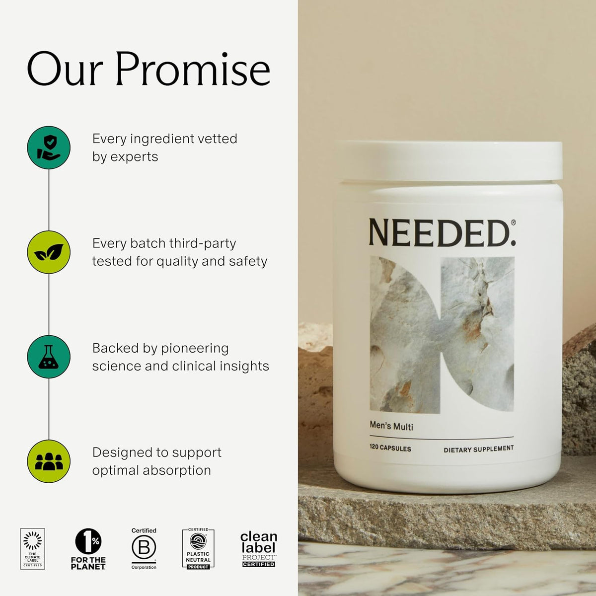 Needed. Multivitamin for Men - 25 Optimal Nutrients for Fertility & Men's Health - Men's Multivitamin with Vitamin D3 2000IU, B12 Vitamins, 200 mcg Selenium - Men's Fertility Supplement, 30 Day Supply - görsel 6