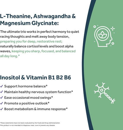 Doctor's Recipes L-Theanine 200mg with Magnesium Glycinate, Ashwagandha, Inositol, B6, B1, B2 - Calm and Focus Support, Vegan, 90 Capsules