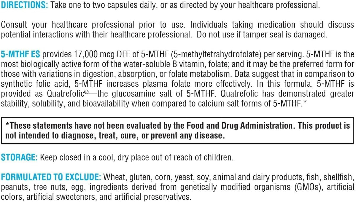 XYMOGEN 5-MTHF ES - Bioactive Folate Food Supplement - 17,000 mcg (as Quatrefolic) - 60 Capsules - görsel 6